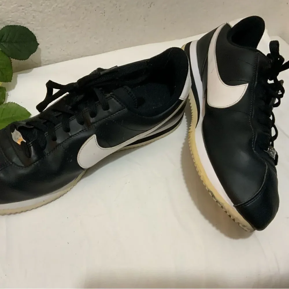 Nike Cortez '72 Basic Leather Black White Lace Up Sneakers Running Shoes 13